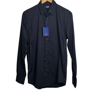 Roberto Cavalli Class Size 15.5 Black Long Sleeve Slim Fit Logo Dress Shirt